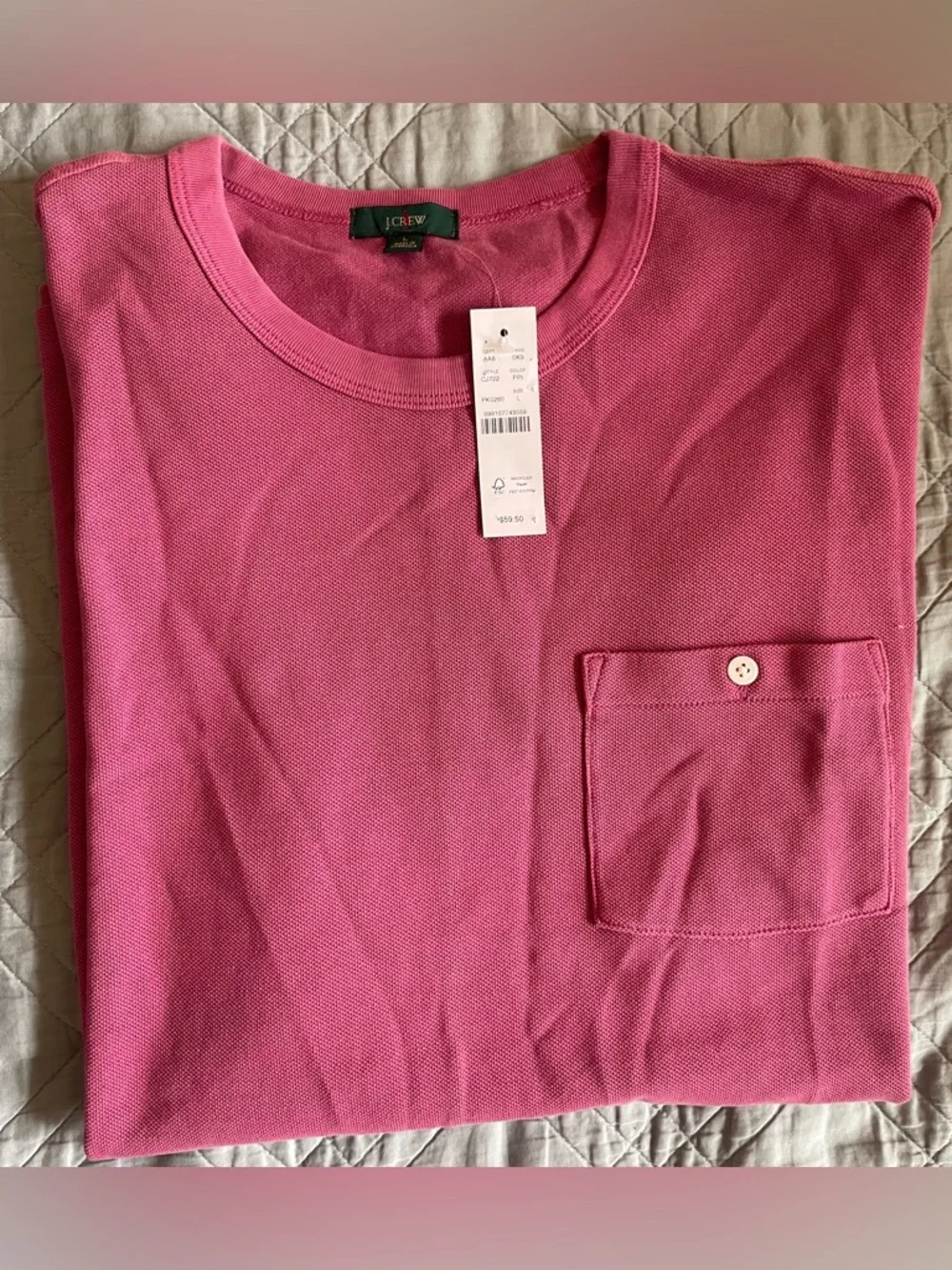 J.‎ CREW Washed piqué pocket T-shirt in Plum Pink (PPI) Size L NWD $59.50 CJ722